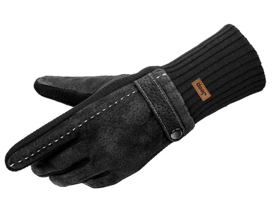 Gants Marron en Suédine avec Manchette en Tricot