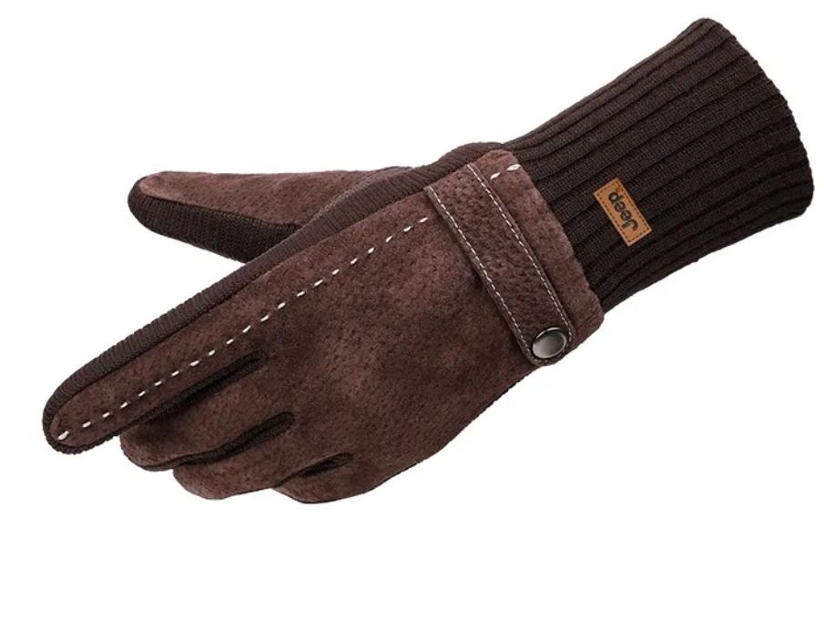 Gants Marron en Suédine avec Manchette en Tricot