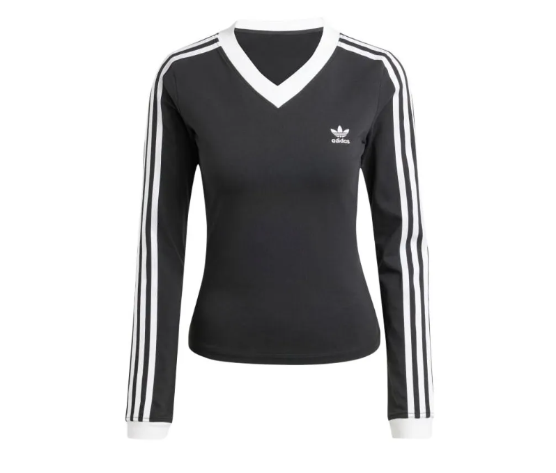 Adidas T-shirt Long-Sleeve Femmes - Noir avec bandes blanches