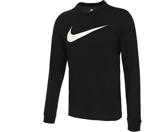 T-shirt noir à manches longues Nike avec logo Swoosh blanc