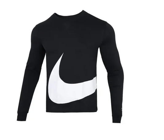 T-shirt Nike Noir à Manches Longues avec Swoosh (Design Incliné)